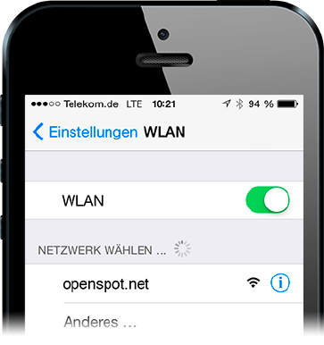 Einstellungen > WLAN mit dem Netzwerk openspot.net