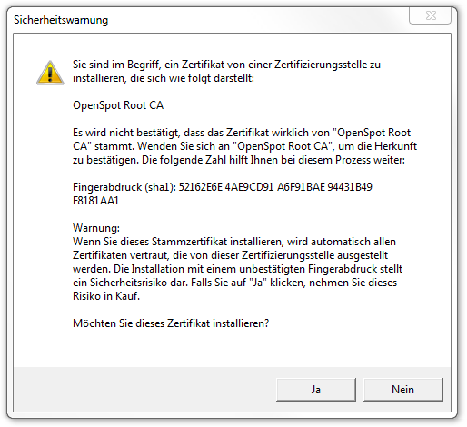 Sicherheitswarnung mit Fingerabdruck