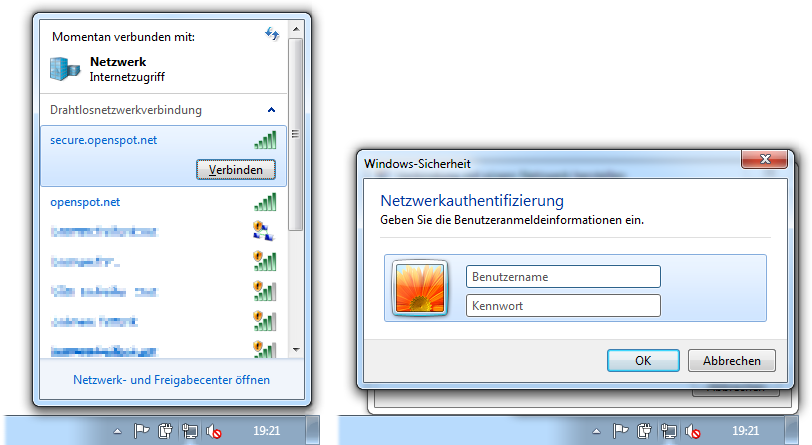 Verbindungsmanager mit secure.openspot.net